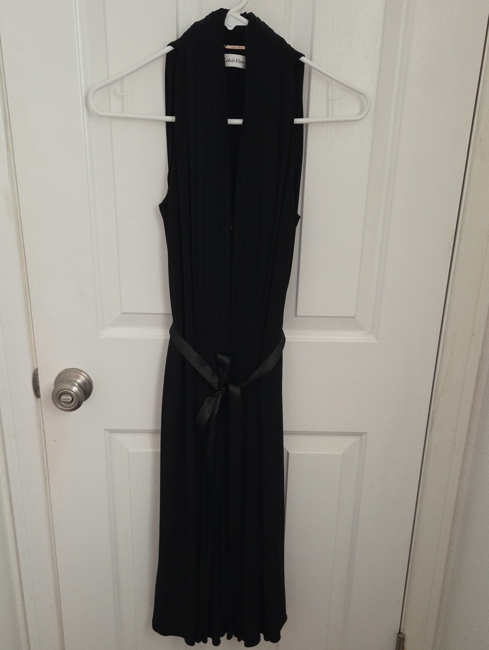 Calvin Klein Black Sleeveless Maxi Dress with Draped Front